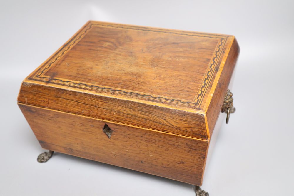 A Georgian claw and ball footed jewellery casket, together with another jewellery casket